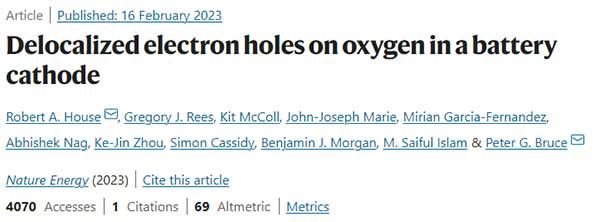 最新Nature Energy：鋰/鈉離子電池過渡金屬氧化物中氧的離域電子空穴
